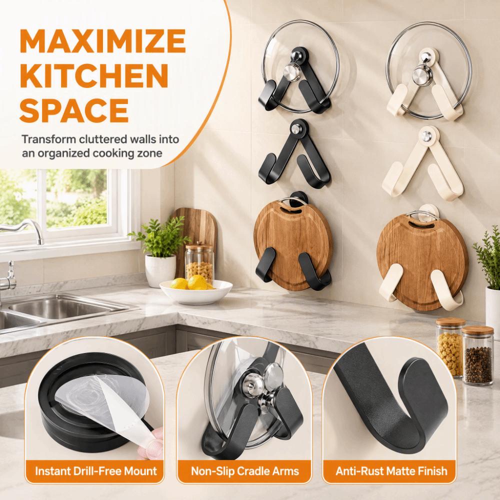 Adjustable Wall Mounted Pot Lid Rack Heavy Duty Pot Lid Holder Kitchen Storage Rack Home Use