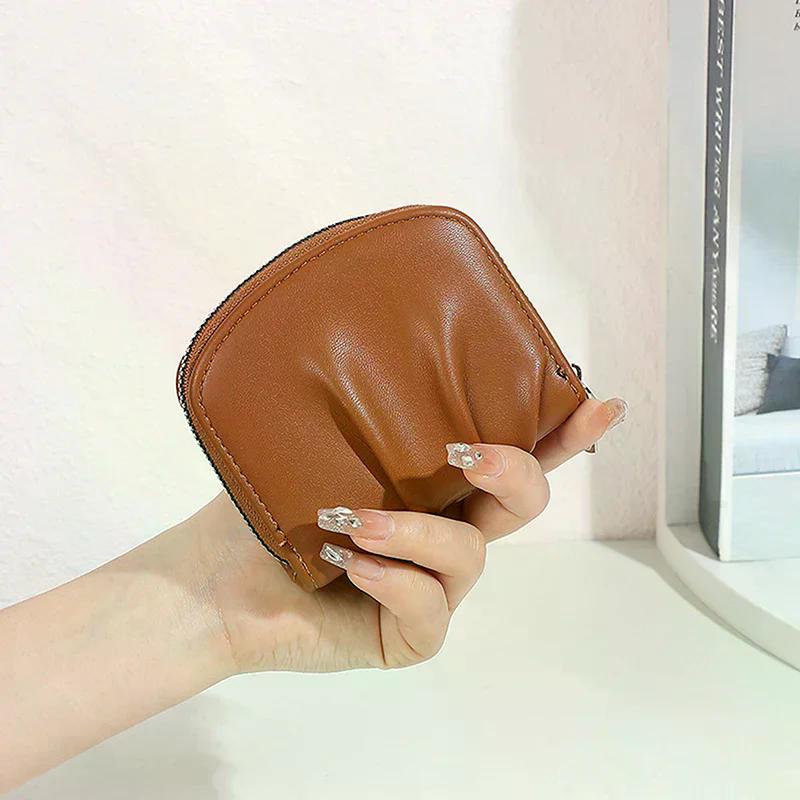 Stylish Design Mini Coin Purse Solid Color Versatile Functio Small Wallet Pleated Style Change Purse Coin Storage 1PC