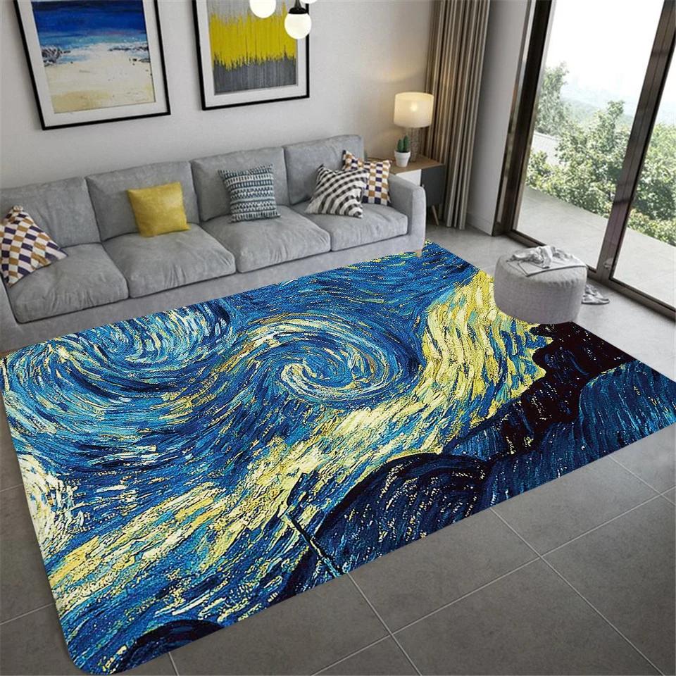 Vincent Van Gogh Starry Night Carpet Art Abstract Rugs Forest Night View Soft Floor Mat for Home Living Room Bedroom Dorm Decor