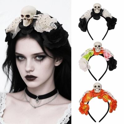 Simulation Flower Skull Head Headband Exaggerated Gothic Flower Hairband  Photography Props