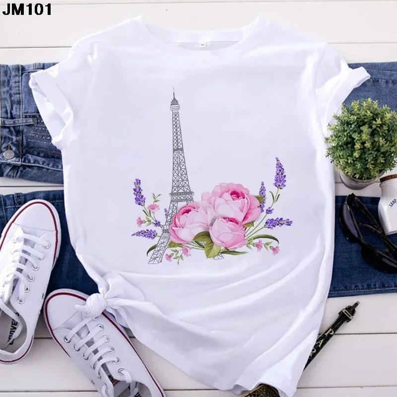 Fashion Women's Tops Tshirt Harajuku Paris Eiffel Tower Printing T Shirt Casual Streetwear Short Sleeve Female T-shirts Clothing