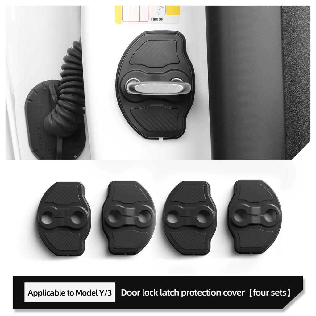 USVOTOV Car Door Lock Buckle Protection Cover for Tesla Model 3 YL Y Juniper 2025 2026 Anti-Collision Shock Trim Accessories