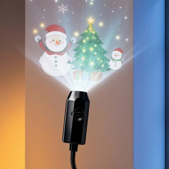Holiday Projector Lights USB Light for Christmas, Flexible Gooseneck Night Lamp with 6/10/15/20 Festive Atmosphere Projection Films, LED Ambient