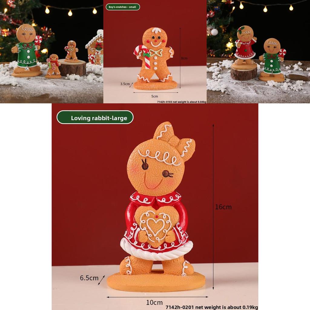 Christmas Gingerbread Man Decor Resin Cartoon Holiday Tabletop Ornament For Festive Atmosphere