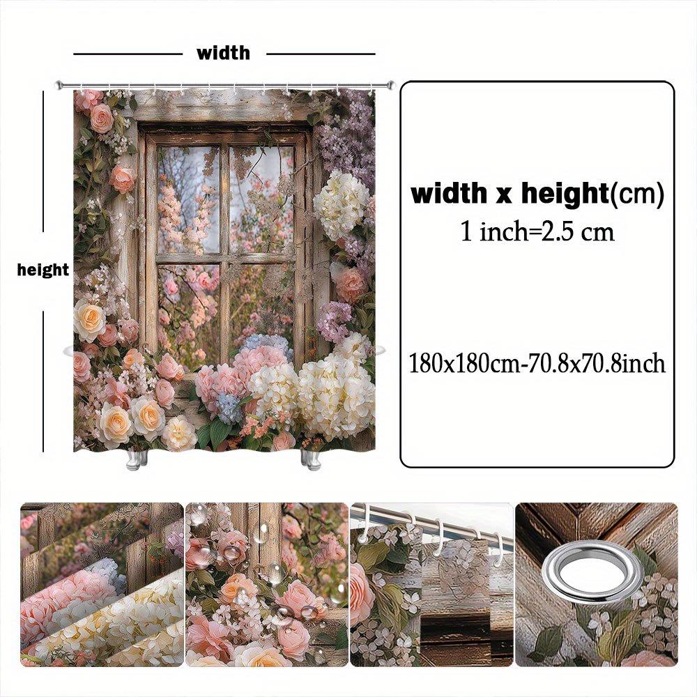 Vintage Floral Shower Curtain - Blooming Roses & Hydrangeas Garden Reflection, Soft Pastels, Polyester,  Machine Washable