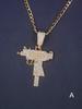 Men's Hip Hop 14K Gold Plated AK Gun Pendant Necklace Rhinestones Daily Party Wear Fashion Zircon Accessory