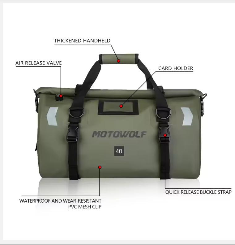Motorcycle Waterproof Tail Bag Travel Outdoor Dry Luggage Roll Pack Bag 40/66 Motorbike Luggage Backpack Motorcycle Seat Bag