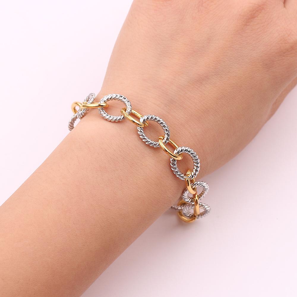 Link Bracelet for Women 2 Tone Circles Chain Silver and Gold Wire Cable Bangle Designer Inspired Bracelets Gift Jewelry