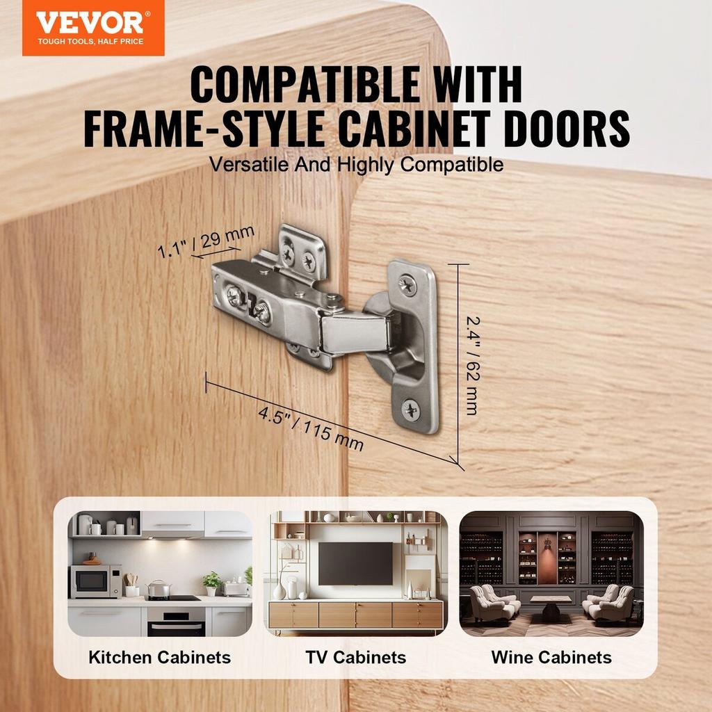 Cabinet Door Hinges 60 Packs Full Overlay Soft Close for Frameless Type
