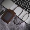US Retro Crazy Horse Leather ID Card Badge Holder with Lanyard for Mens Multi Card Slots Coffee Cards Cases Office Supplies
