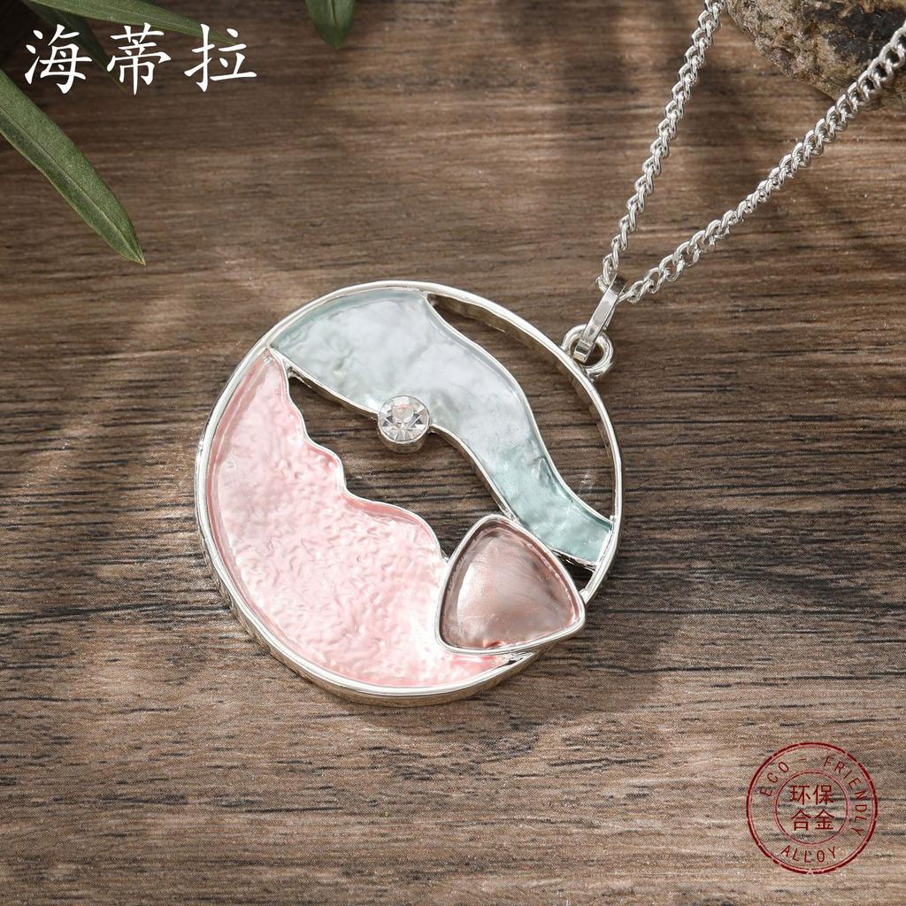 New Color Painting Oil Round Hollow Wave Beach Pendant, Summer Small Fresh Women's Versatile Necklace