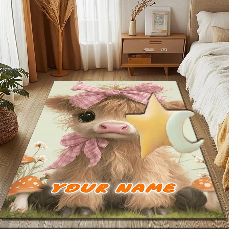 1PC Custom Name Baby Cow In Garden Theme Floor Mat Ideal for Living Room, Game Rooms, Office, Bedroom,Floor Mat Playful Design50