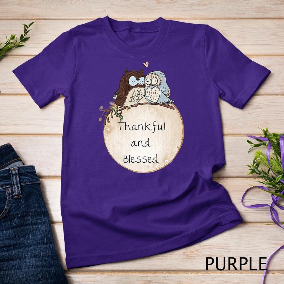 Womens Thankful and Blessed Owls Inspirational Unisex T-shirt 8 3XL