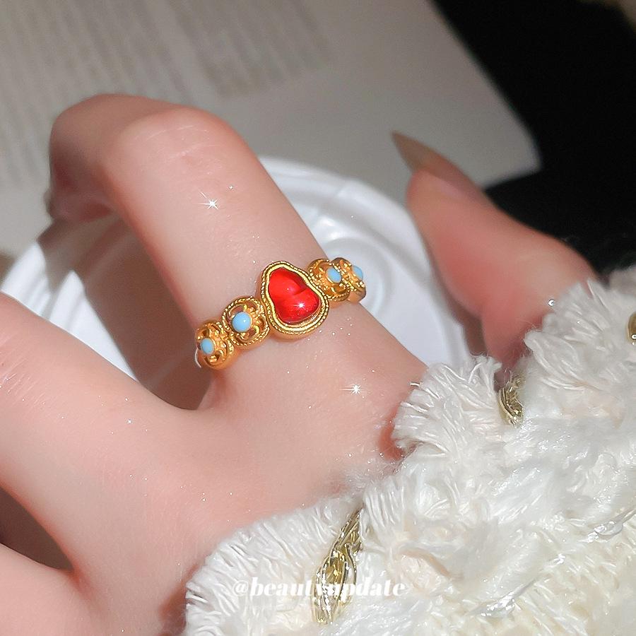 Chinese 24k Gold Gourd Coin Open Ring - Geometric High-End Jewelry for Women