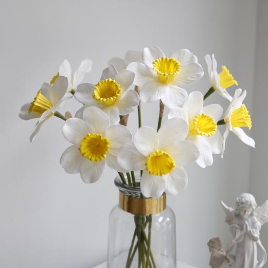 Artificial Daffodil Flowers 14.9 Inches Faux Narcissus Flower Spring Fake Flower Arrangement for Home Wedding Indoor Decor