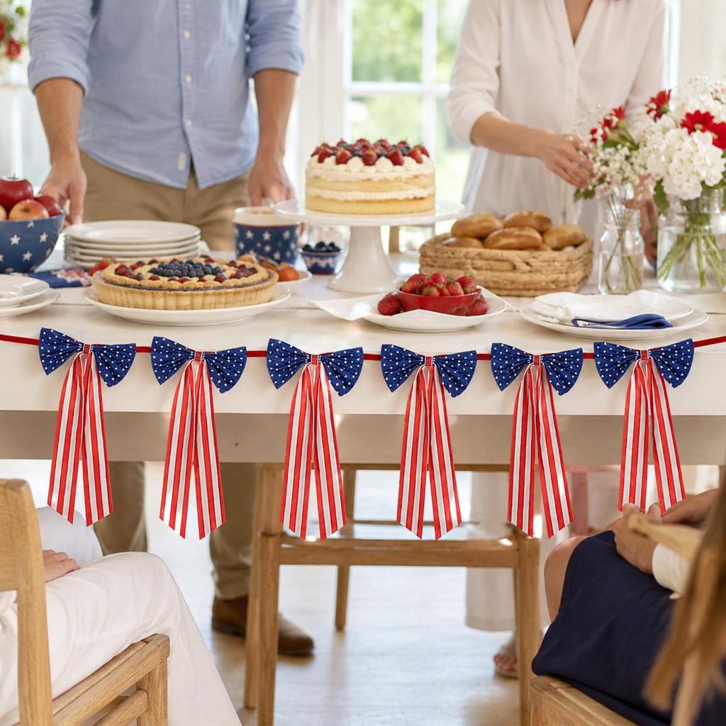 Patriotic Star Bow Tassel Banner Hanging Decoration for Memorial Day Independence Day Party Indoor Outdoor Decor