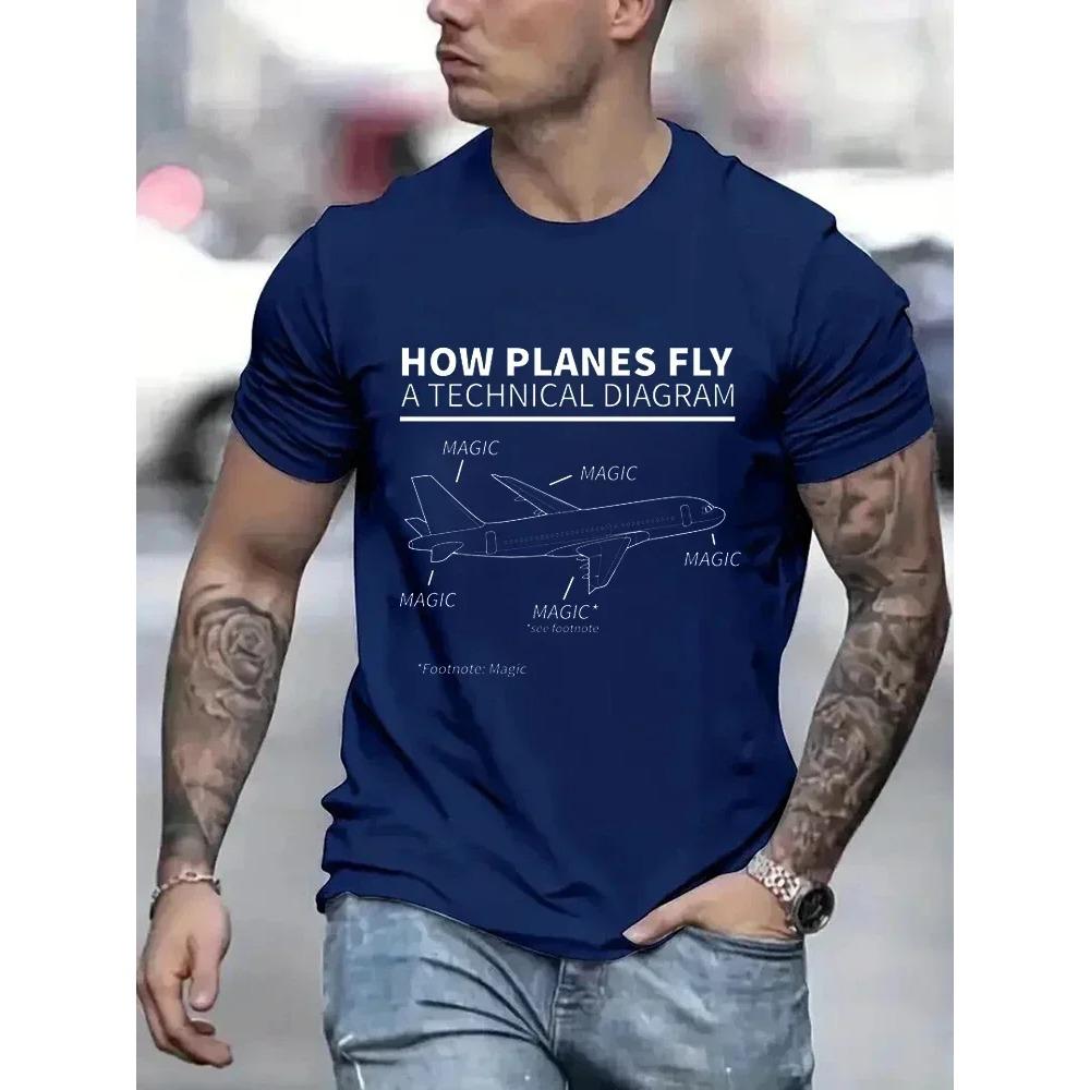 T Shirt Men Women How Planes Fly  Funny T-Shirt Short Sleeves Hip Hop T Shirt Funny Pilot and Airplane Flying Oversized Tee