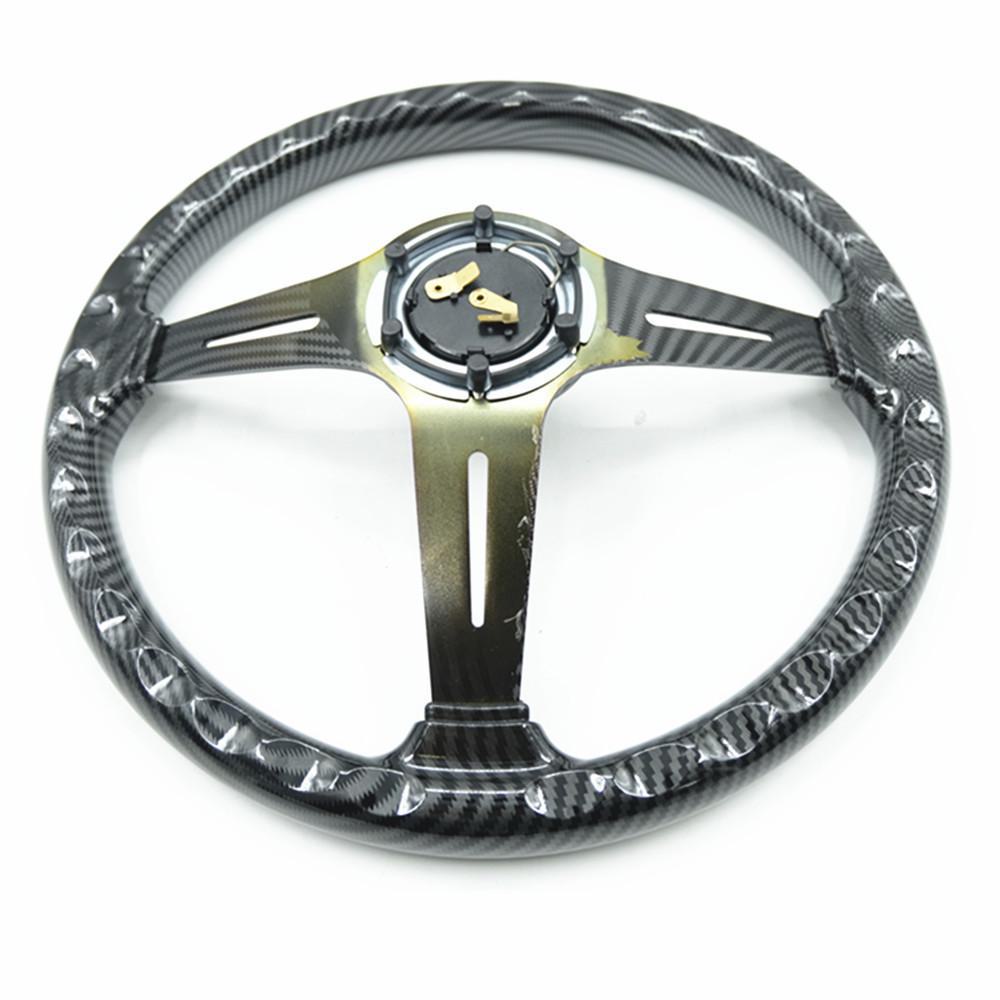 14" volant z mahagonu s ABS karbonovým řezem pro úpravu auta - hluboký konkávní kulatý volant s driftovacím profilem - 350 mm