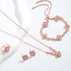 4PCS Diamond Clover Pink Bracelet Necklace Earrings Ring Set Niche Premium Light Luxury Women's
