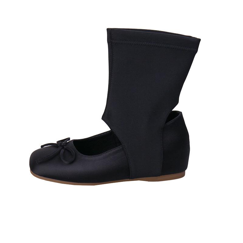 Korean niche ballet cool boots women's 2025 summer new round head bow short boots hollow western pile boots