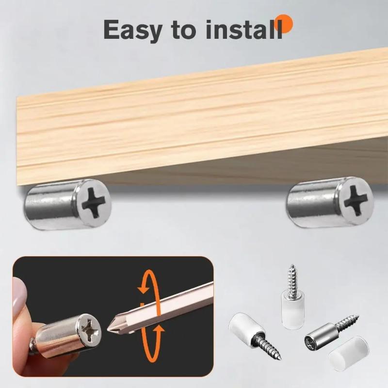 60pcs Self-Tapping Screws Cabinet Laminate Shelf Support Pegs with Non-Slip Sleeve Shelves Kitchen Glass Furniture Closet Shelf Pins