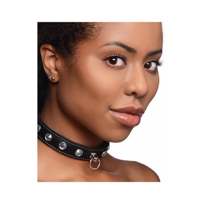 Collier en cuir - Bling Vixen - Noir - Doublure douce - Strass brillants