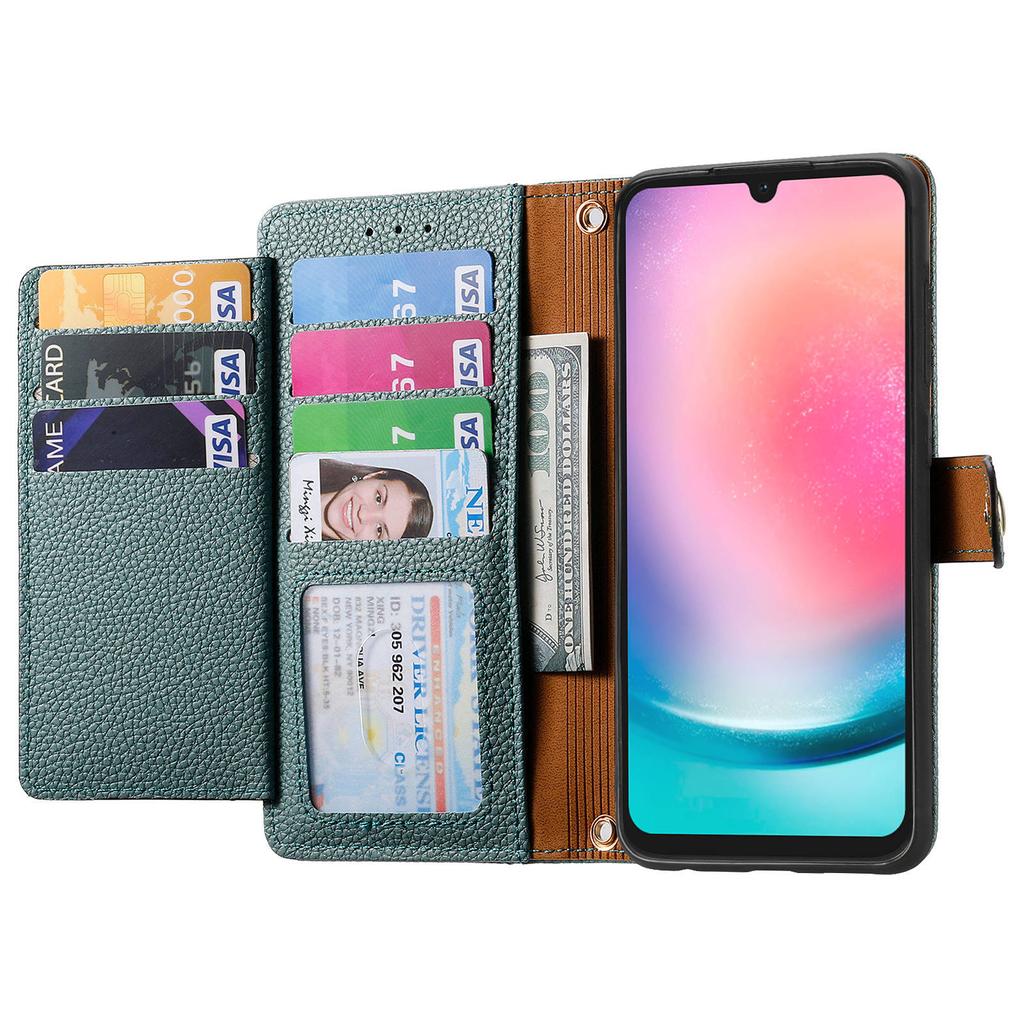 For Samsung Galaxy A24 4G (162.1 x 77.6 x 8.3mm) Leather Case RFID Blocking Zipper Wallet Phone Shell