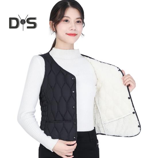 Wintermantel für Damen, Lagenlook, dünn, gepolstert, Knopfverschluss, V-Ausschnitt, ärmellos, einfarbig, winddicht, wärmespeichernd, Outdoor-Daunenmantel