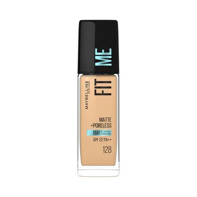 New York Fit Me Matte Poreless Flüssig-Foundation mit LSF 22, Ölkontrolle, Natürliches mattes Finish, Farbton 128 Warm Nude, 30 ml