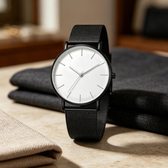 Herren Mesh-Armbanduhr Minimalistische Quarz-Analog-Uhr Einfaches rundes Zifferblatt Armbanduhr für Business Büro Freizeit