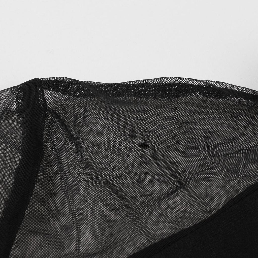 Women’s Swing Dress Mesh Shoulder Long Flare Sleeve Vintage Midi Dresses Holiday Party Casual Wear Black Burgundy