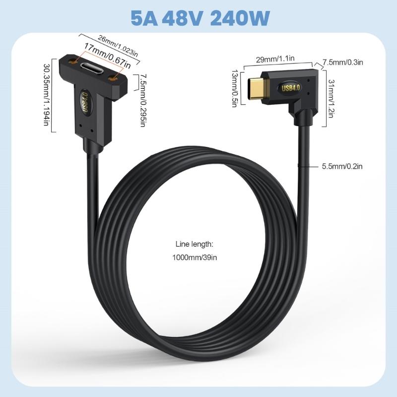90 Degree USB4 Cable 40Gbps Data Transfer 240W USB C to USB C Cable Fast Charging 8K@60Hz USB 4 Cable
