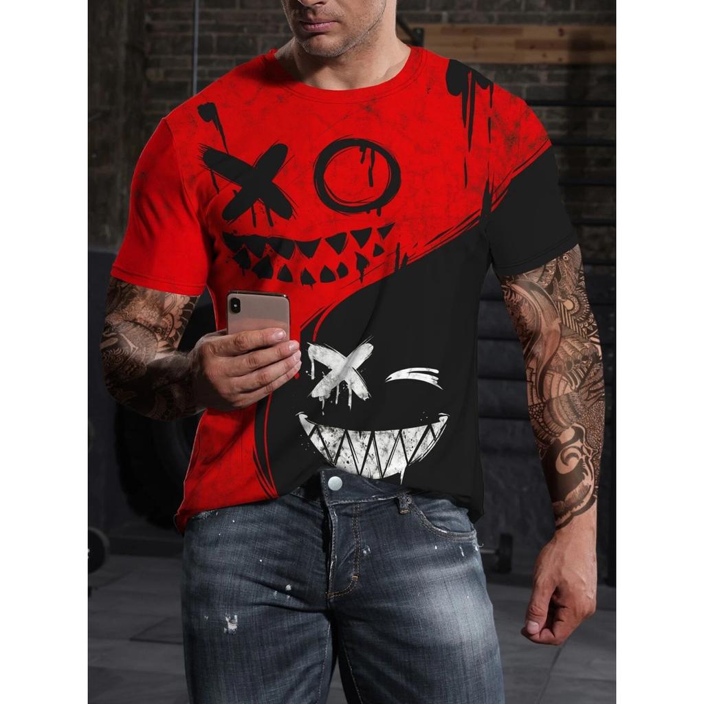 Letní tričko s kulatým výstřihem a 3D potiskem lebky ve stylu graffiti, módní ležérní pánské tričko s krátkým rukávem