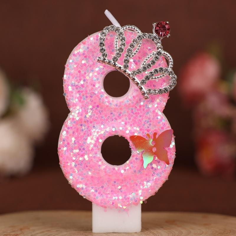 Number Birthday Candle Pink Crown Princess Cake First Year Decoration Candle Handmade Number Candle 0-9