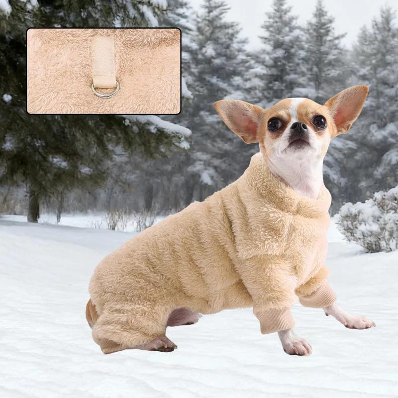 Windproof Winter Flannel Jumpsuit Jacket Coat for Small Dogs Puppy Chihuahua Bulldog Outfit with D Ring Pet Dog