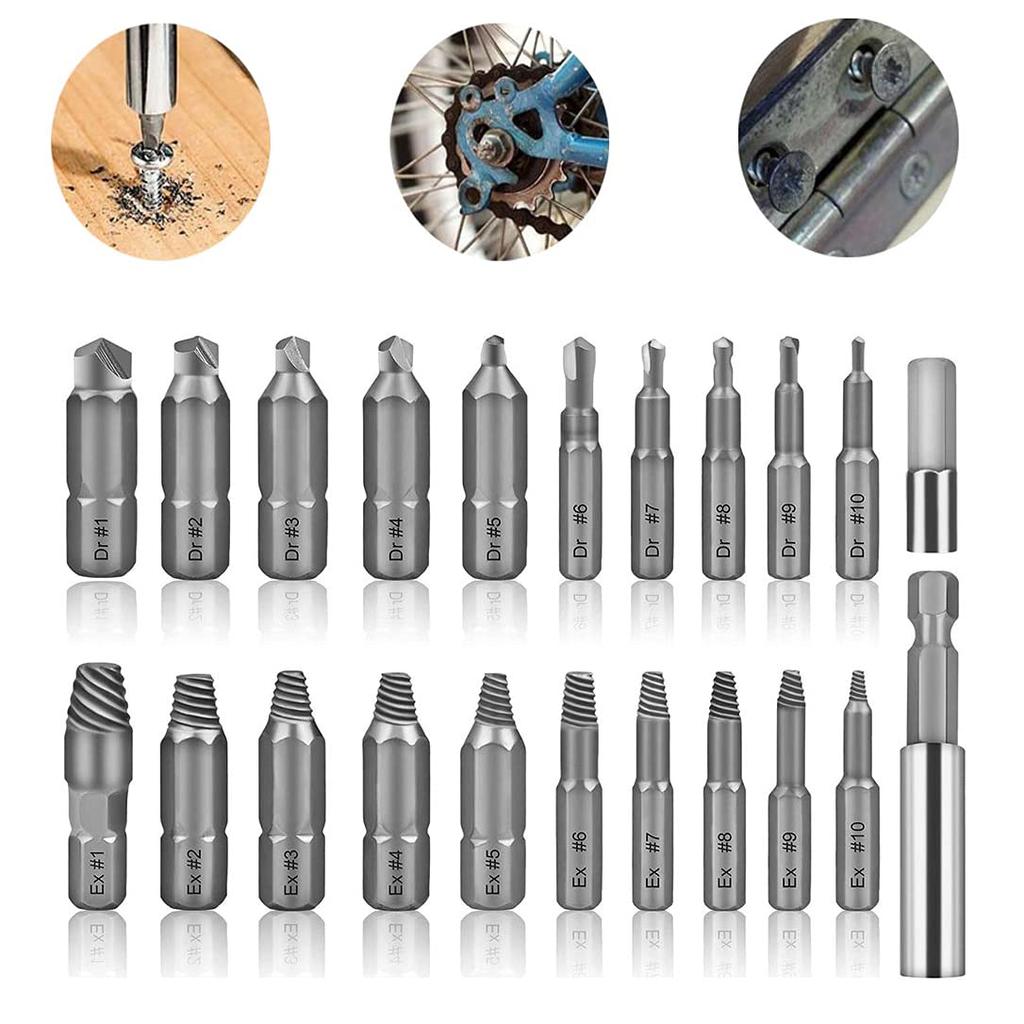 Wolfride 22 Piece Screw Removal Screw Removal Broken Bolt Drill Crushed Screw Special Tool for Removing Screw Screw Thread Repair Includes Chuck Set,