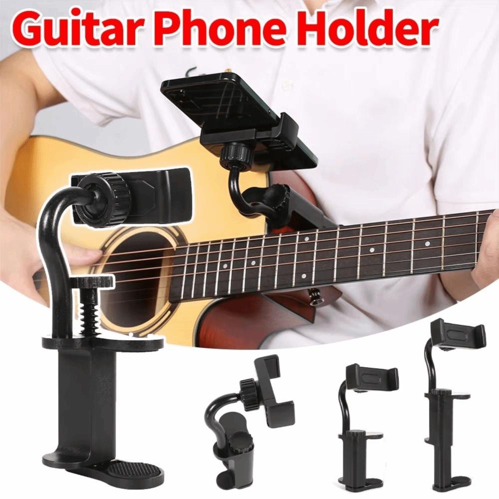 Clamp-Based Guitar Phone Holder Hands-Free Ukulele Phone Bracket Broadcast Use