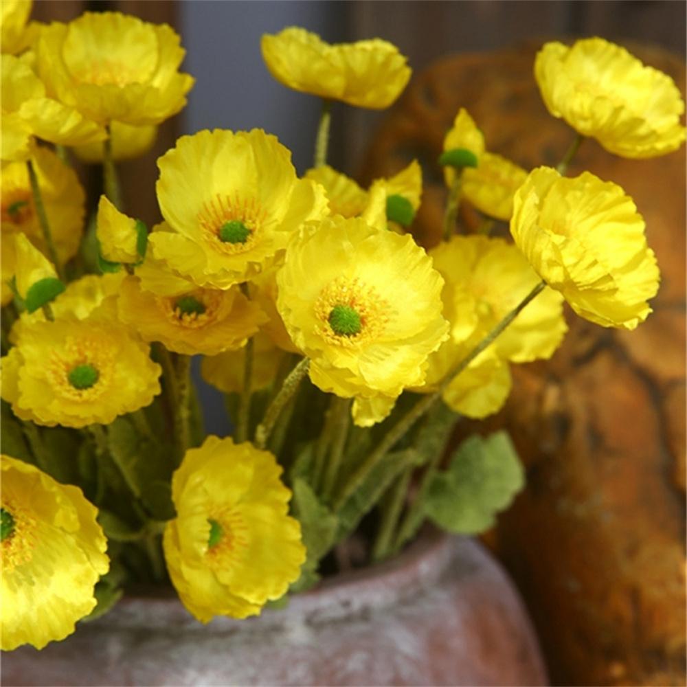 Silk Poppy Fake Flowers 4 Heads Artificial Flowers Simulation Long Poppies Home Table Wedding Party Decorative DIY Bouquets 1PCs