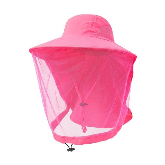 Fishing Hat with Veil Mesh Wide Brim Sun Protection Breathable Hat Mosquito-Proof Adjustable Drawstring Hat