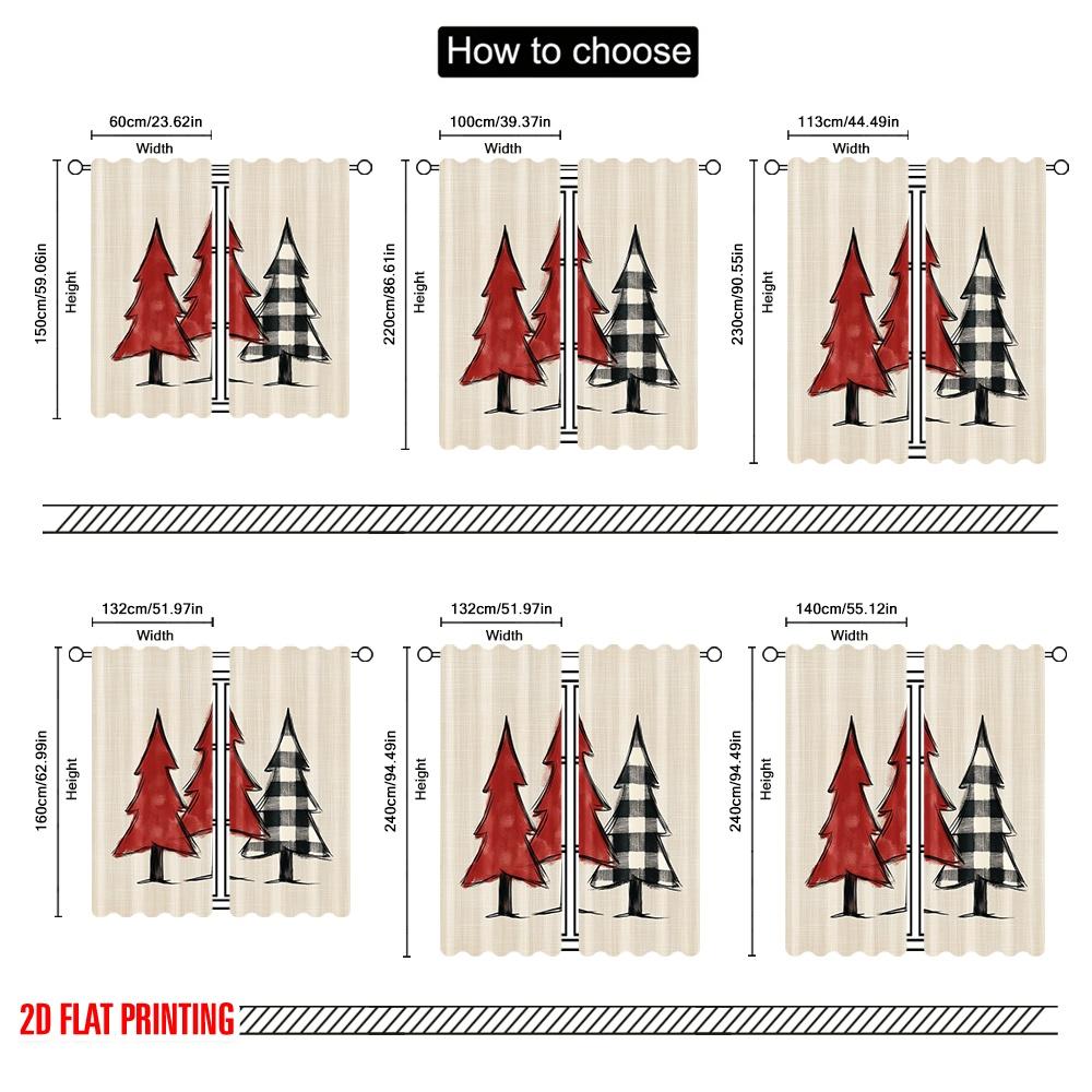 2pcs,2D plane printing Pattern Curtains Buffalo Plaid Trees Farmhouse Style (2) Durable 100% Polyester Fabric (without rod)