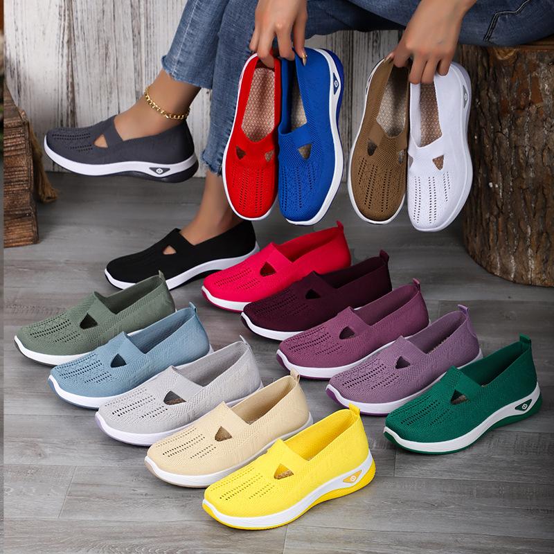 Women's Comfortable Breathable Knitted Sneakers Walking Soft Cut-Out Shoes for Women Office Work Platform Flats Slip On Tennis Shoes Casual Loafers