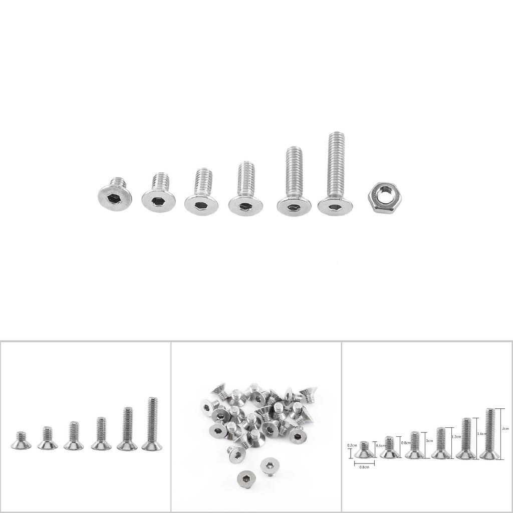 M4 A2 Stainless Steel Hex Socket Screws Bolt With Hex Nuts Assortted Set(Flat head)
