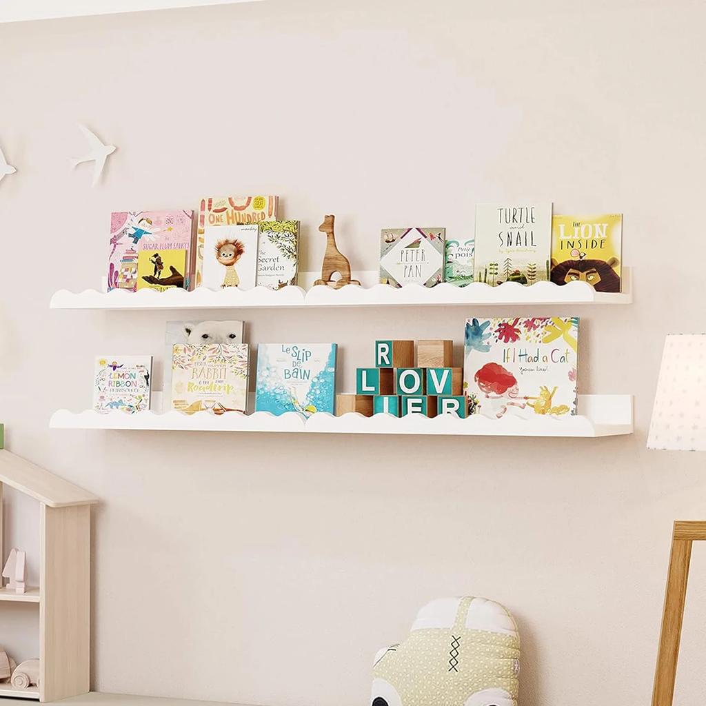 Boho Wandregal, Holz Schweberegal für Kinderzimmer, Wanddeko Kinderzimmer, Regal mit Muschelrand zur Aufbewahrung