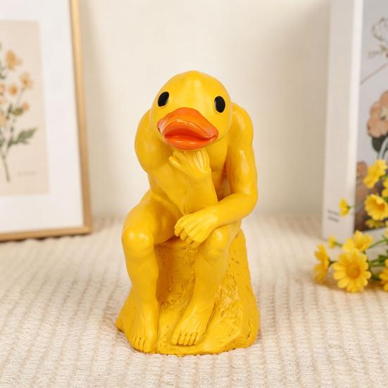 Thinking Duck Statue Funny Duck Thinker Figurine Little Duck Resin Sculpture for Dining Room