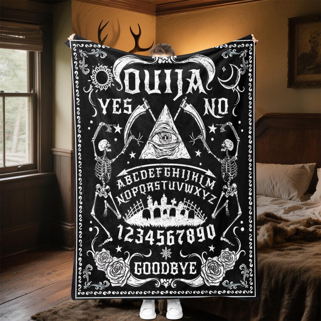 1PC Spirit Board Ouija Print Plush Blanket Perfect All Seasons Soft Comfortable Sofa Office Travel Festive Gift
