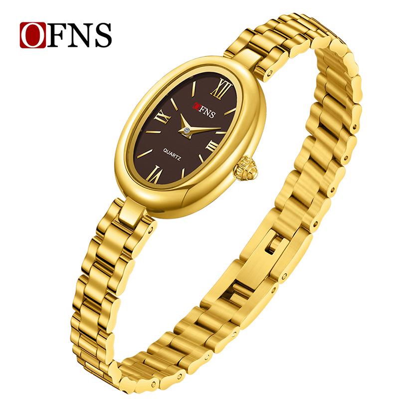 Waterproof Women's Quartz Watch with Solid Steel Band and Simple Oval Design
