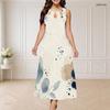 Women Plus Size Round Neck Triple Keyhole Cutout Sleeveless Abstract Floral Leaf Printed Long Dress