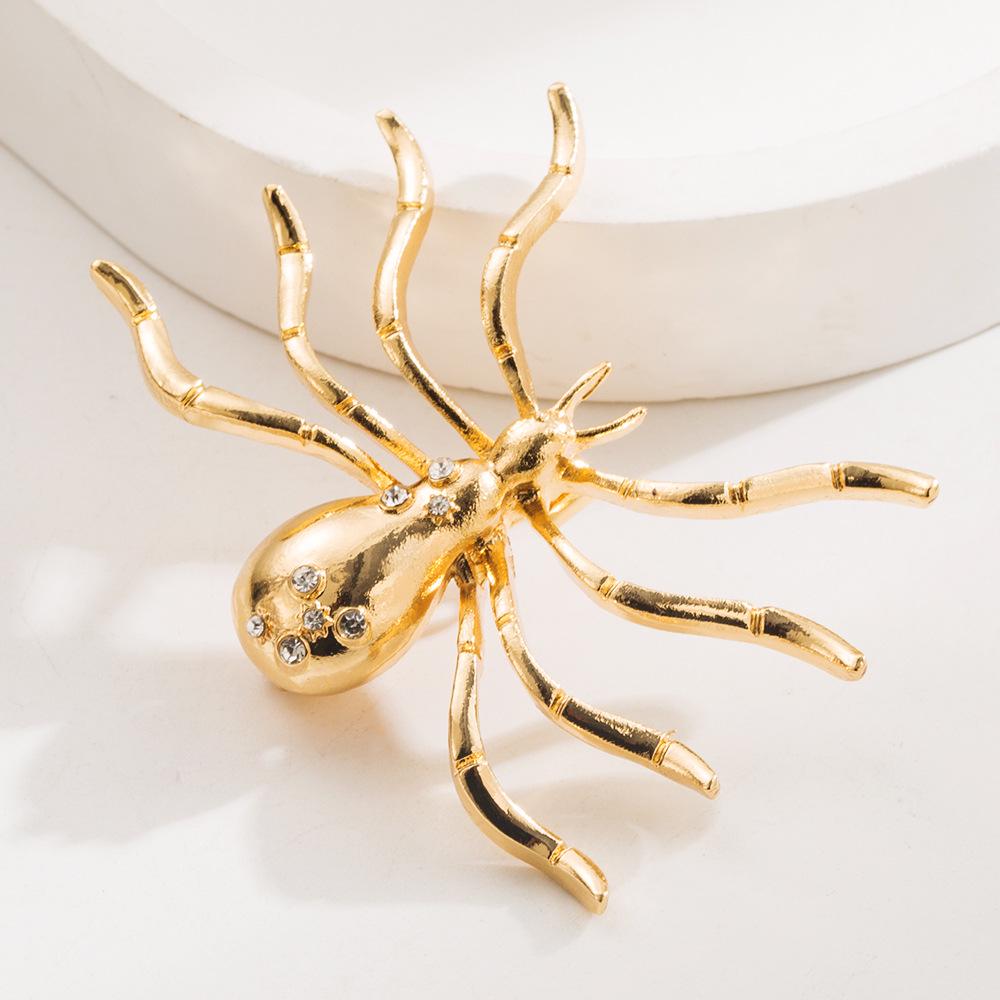 Trendy Spider Rhinestone Jewelry Set: Earrings, Necklace, Brooch, Ring