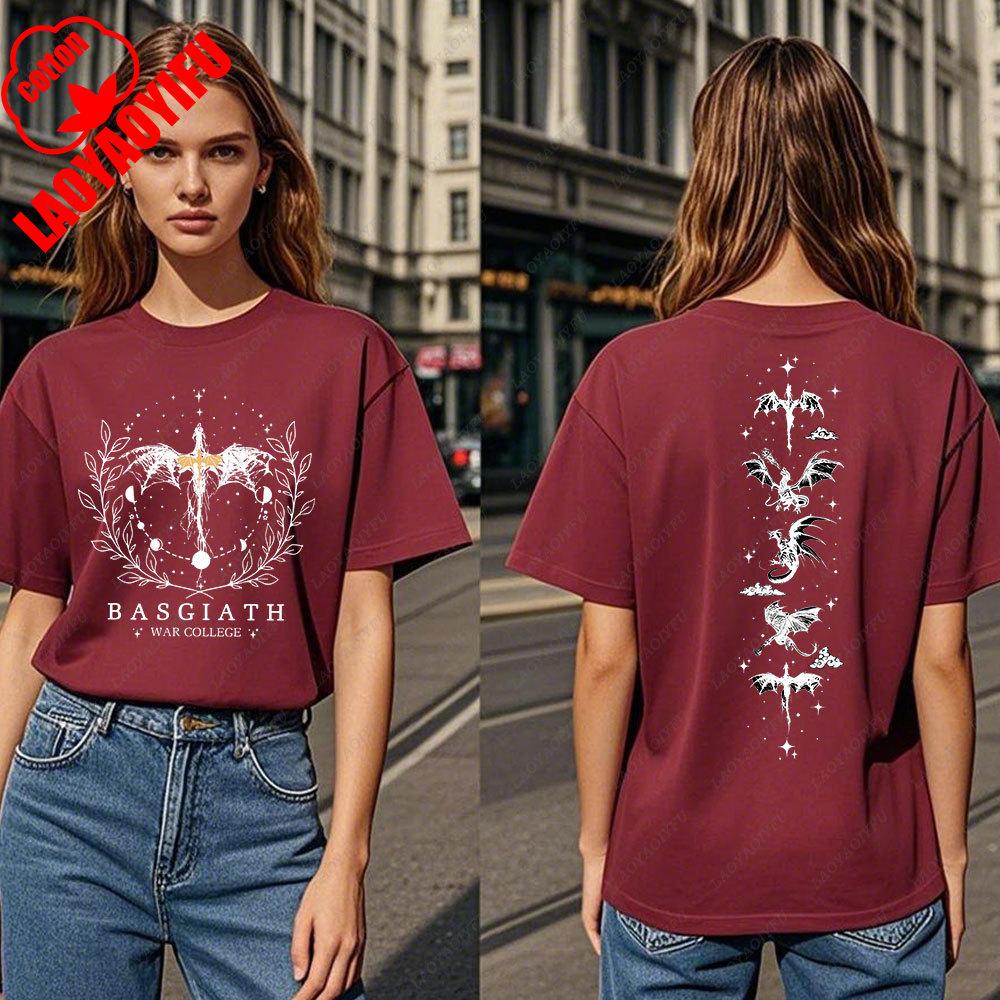 Fourth Wing DoubleSided TShirt Basgiath War College TShirt Women Tshirts High Quality Cotton Short Sleeve Graphic Vintage Tee