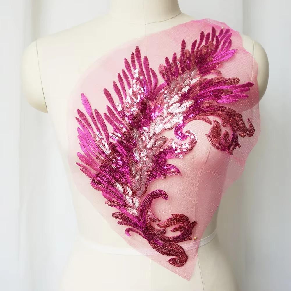 Patch Sequin Embroidery Sequin Appliques Phoenix Tail DIY Sew On Patch Embroidery Patch Wedding Gown DIY Decoration